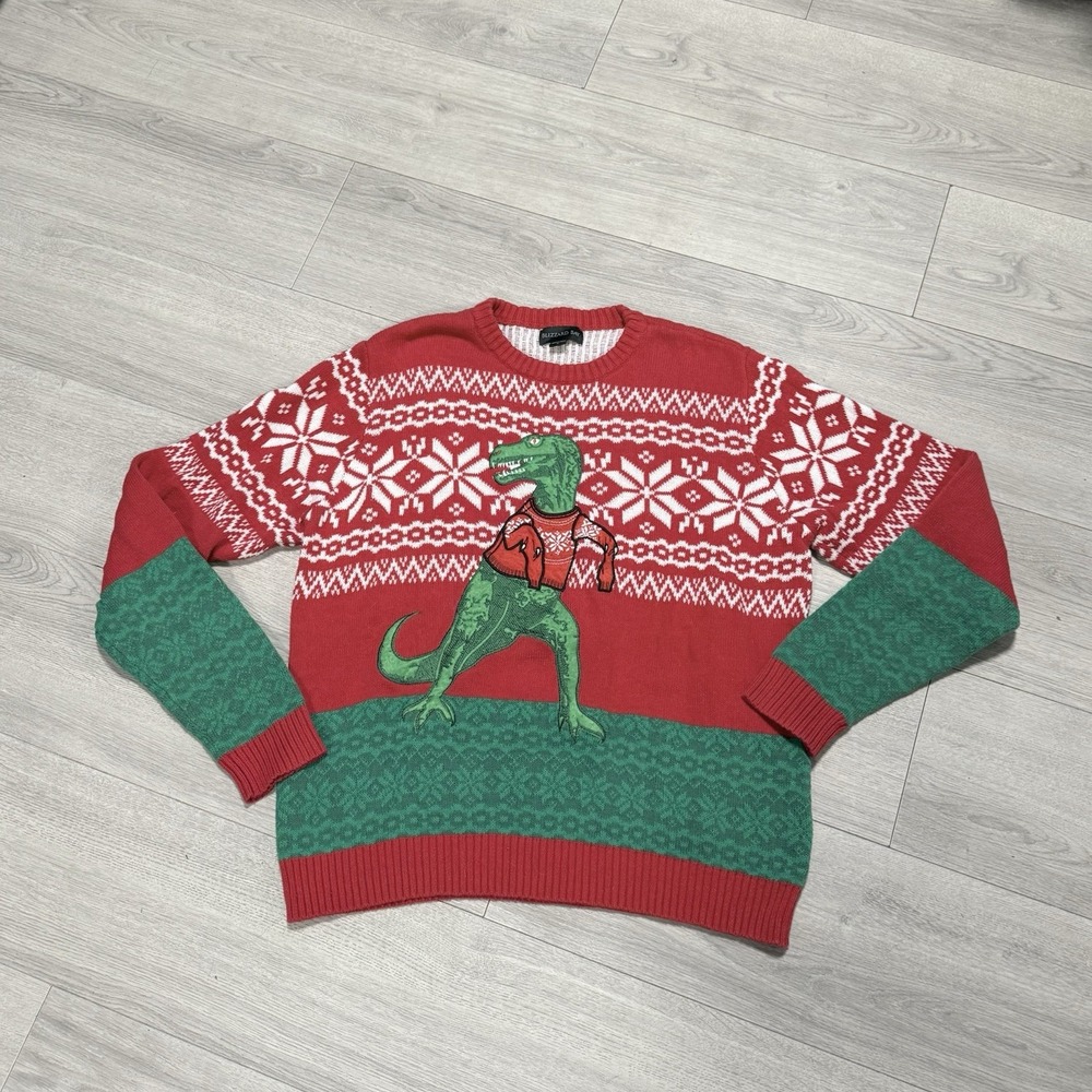 Blizzard Bay Unisex T-Rex Tiny Arms 100% Cotton Ugly Christmas Sweater Sz Large